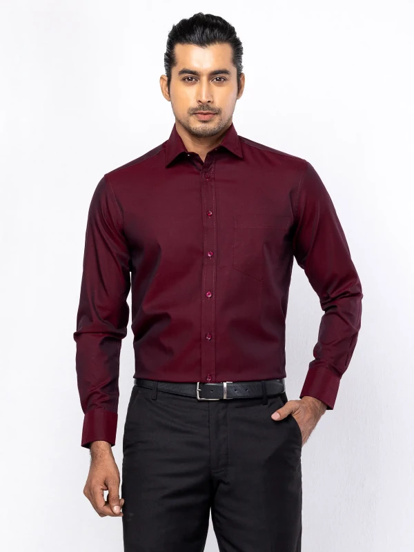 Maroon Mixed Cotton Executive Shirt