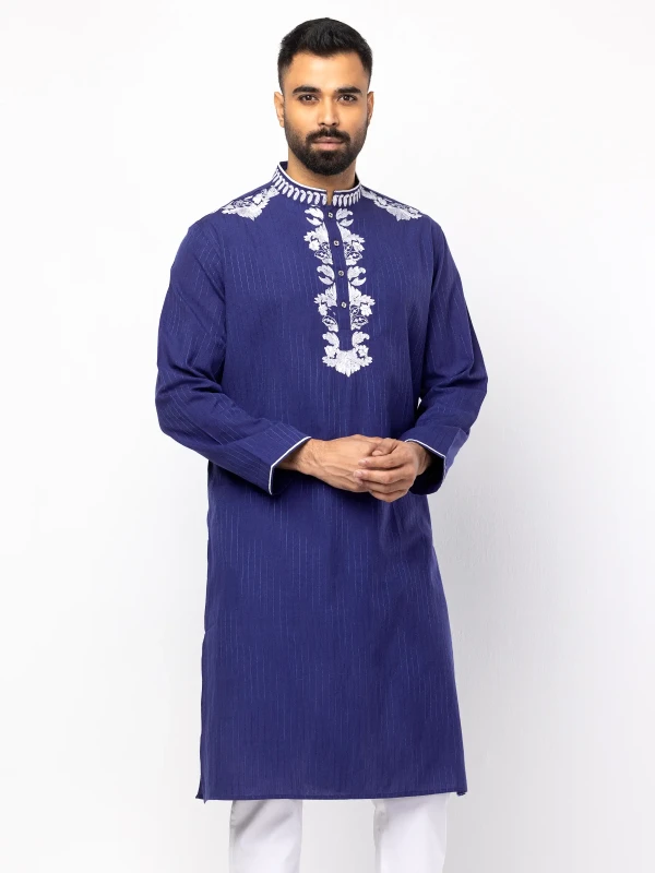 Plum Embroidered Silk Panjabi Pajama Set