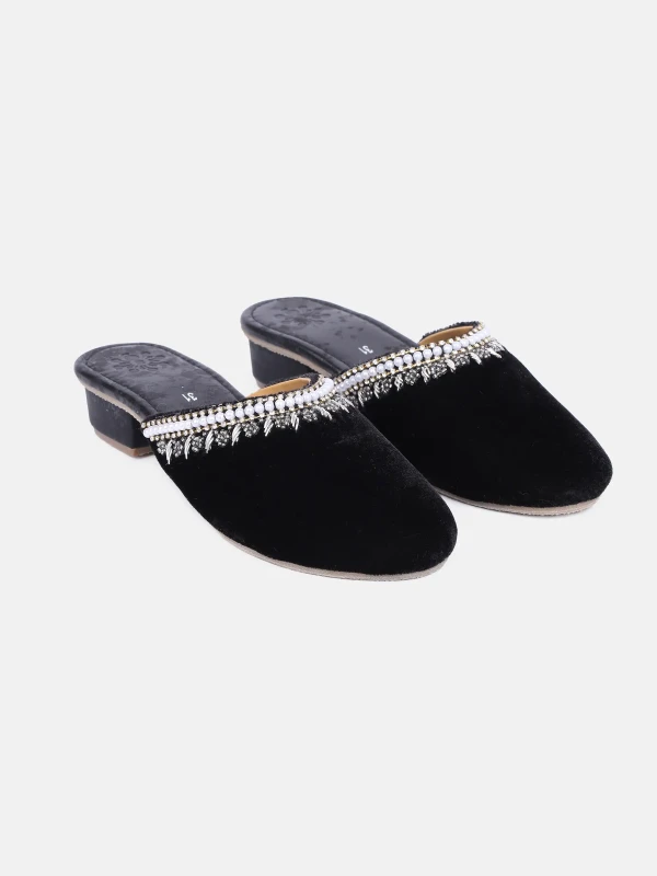 Black Erri Embroidered Velvet Sandals