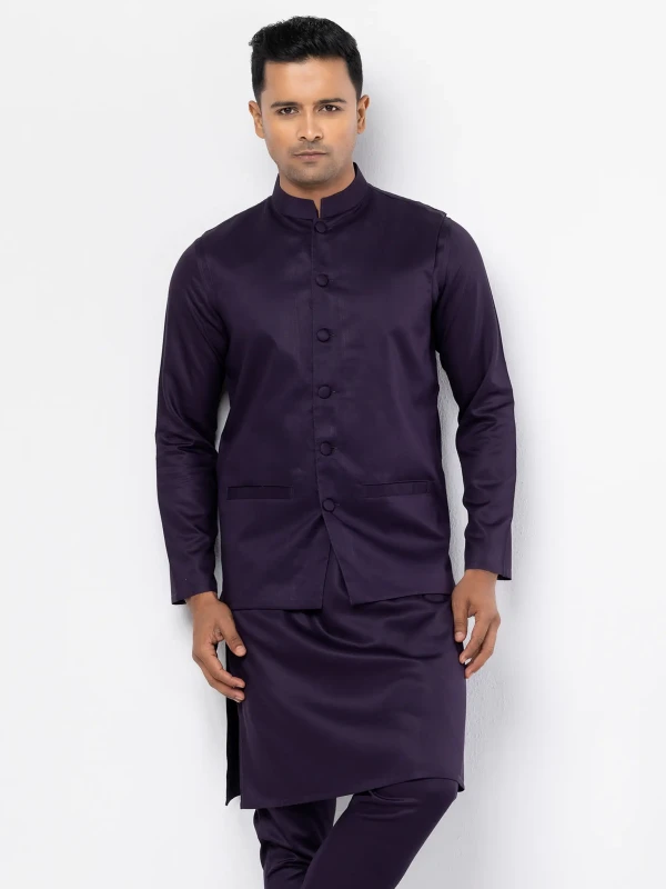 Purple Viscose Slim Fit Panjabi Pajama Set with Coaty