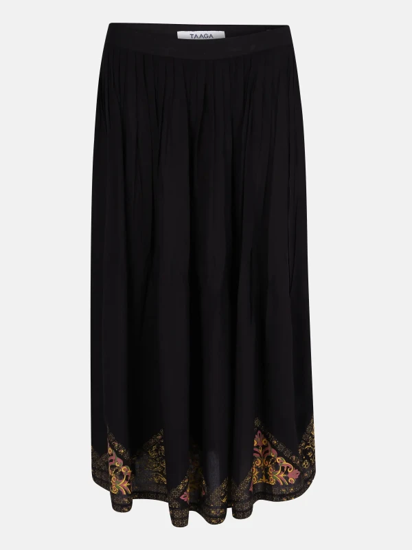 Black Printed Linen Skirt