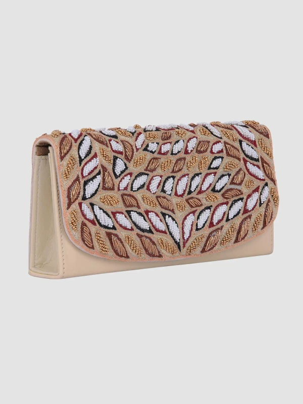 Beige Erri Embroidered Genuine Leather Purse