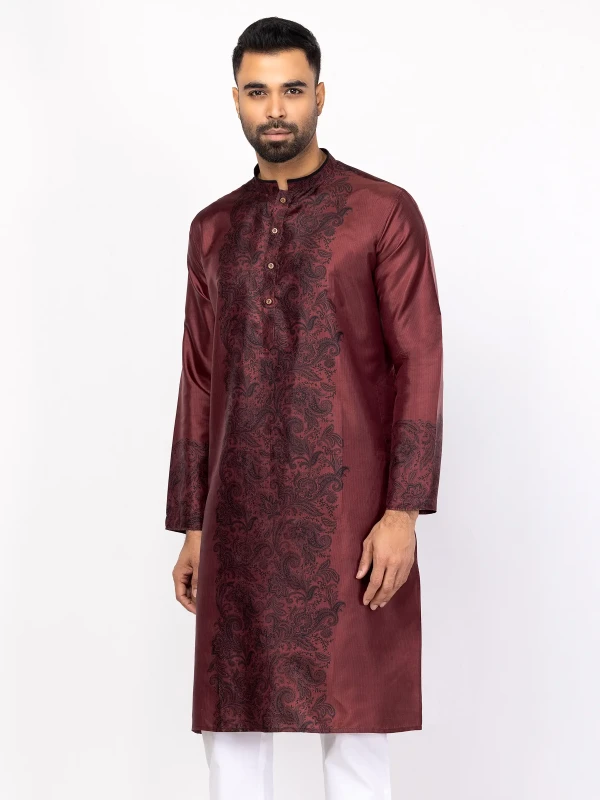 Burnt Russet Printed Silk Panjabi