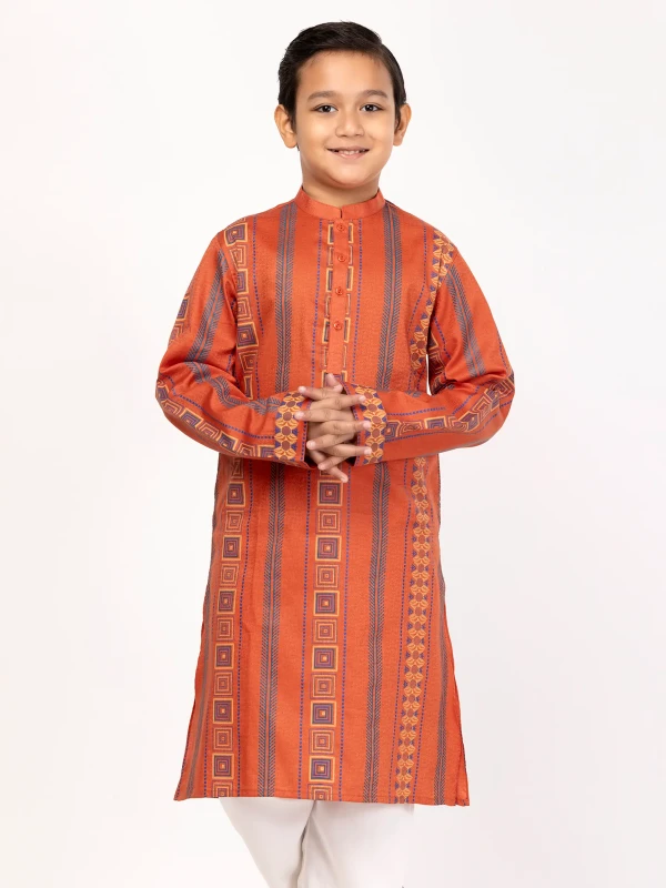 Rust Printed Cotton Panjabi